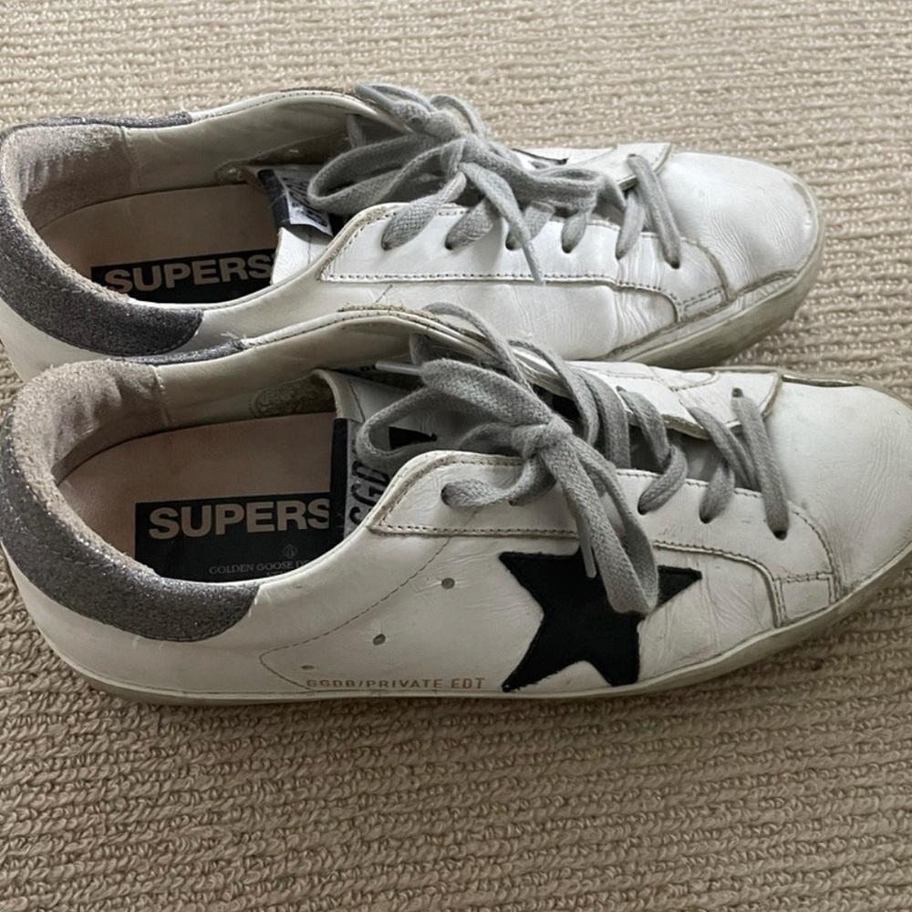 Golden Goose White Sneakers with Black Star and Gray Details